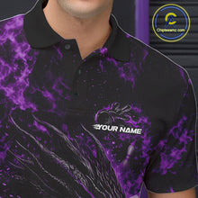 Load image into Gallery viewer, Custom Black And Purple Flame Dragon Bowling Men Polo Shirt, Dragon Bowling League Shirt IPHW10278