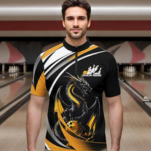 Load image into Gallery viewer, Custom Black And Gold Dragon Bowling Jerseys, Dragon Bowling Team Quarter-Zip Shirts For Men IPHW8651