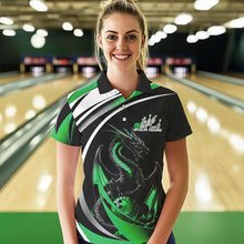 Load image into Gallery viewer, Custom Black And Green Dragon Bowling Jerseys, Dragon Bowling Team Polo Shirts For Women IPHW8652