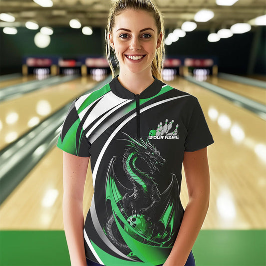 Custom Black And Green Dragon Bowling Jerseys, Dragon Bowling Team Womens Quarter-Zip Shirt IPHW8652