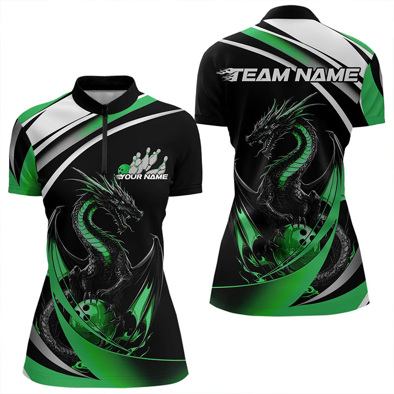 Custom Black And Green Dragon Bowling Jerseys, Dragon Bowling Team Womens Quarter-Zip Shirt IPHW8652