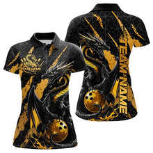 Load image into Gallery viewer, Custom Black And Gold Dragon Bowling Team Polo Shirts For Women, Dragon Bowling Jerseys IPHW8923