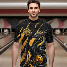Load image into Gallery viewer, Custom Black And Gold Dragon Bowling Team Quarter-Zip Shirts For Men, Dragon Bowling Jerseys IPHW8923