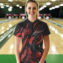 Load image into Gallery viewer, Custom Black And Red Dragon Bowling Team Womens Quarter-Zip Shirts, Dragon Bowling Jerseys IPHW8924