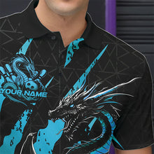 Load image into Gallery viewer, Custom Black And Blue Dragon Bowling Team Polo Shirts For Men, Dragon Bowling Jerseys IPHW8925