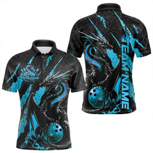 Load image into Gallery viewer, Custom Black And Blue Dragon Bowling Team Polo Shirts For Men, Dragon Bowling Jerseys IPHW8925