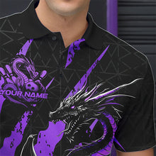 Load image into Gallery viewer, Custom Black And Purple Dragon Bowling Team Polo Shirts For Men, Dragon Bowling Jerseys IPHW8926