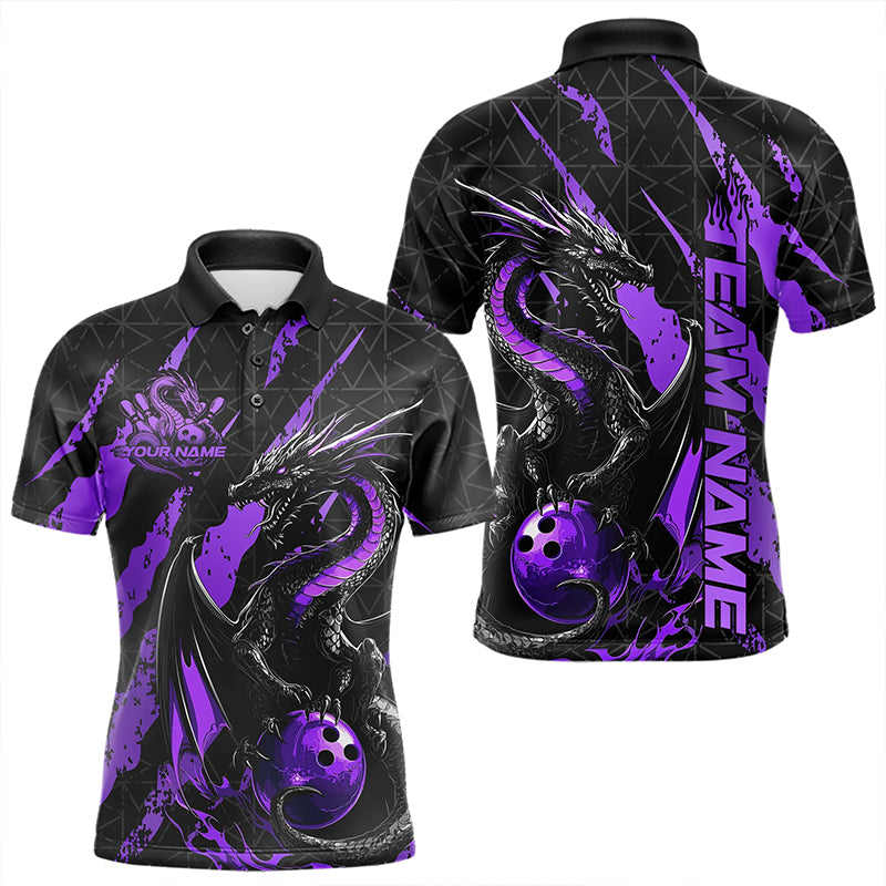 Custom Black And Purple Dragon Bowling Team Polo Shirts For Men, Dragon Bowling Jerseys IPHW8926
