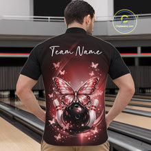 Load image into Gallery viewer, Custom Red Butterfly Bowling Men Quarter-Zip Shirt, Bowling Tournament Team Shirt IPHW11032