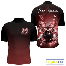 Load image into Gallery viewer, Custom Red Butterfly Bowling Men Quarter-Zip Shirt, Bowling Tournament Team Shirt IPHW11032