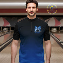 Load image into Gallery viewer, Custom Blue Butterfly Bowling Men Quarter-Zip Shirt, Bowling Tournament Team Shirt IPHW11034