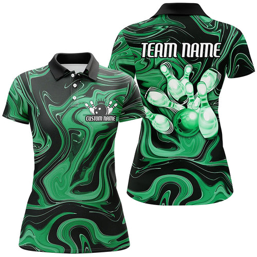 Green Camo Custom Bowling Team Shirts For Women, Bowling Tournament Jerseys IPHW6490