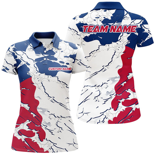 Bowling Ball Pattern Texas Flag Custom Ladies Bowling Team Shirts, Patriotic Bowling Jerseys IPHW6494