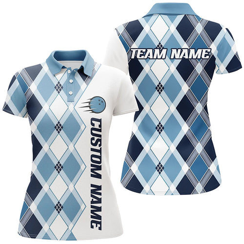 Blue Argyle Custom Bowling Shirts For Women, Bowling Tournament Team Jerseys IPHW6500