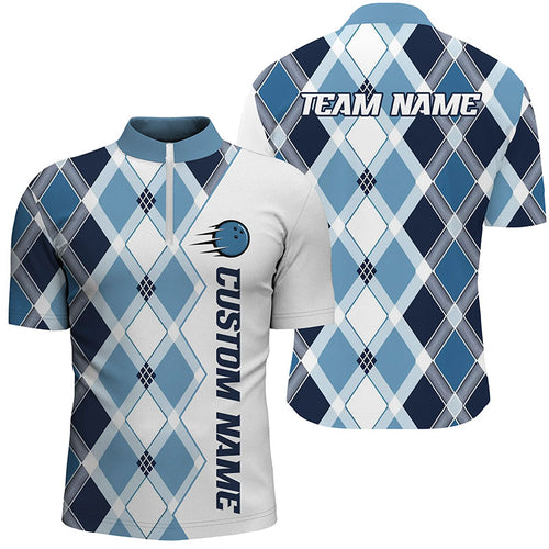 Blue Argyle Custom Bowling Shirts For Men And Women, Bowling Tournament Team Jerseys IPHW6500