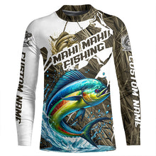 Load image into Gallery viewer, Custom Mahi Mahi Fishing Tournament Jerseys, Mahimahi Long Sleeve Fishing Shirts Camo IPHW6844