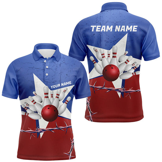 Custom Texas Bowling Shirts For Men, Barbed Wire Texas Flag Bowling Team Shirt Bowler Outfit  IPHW7552