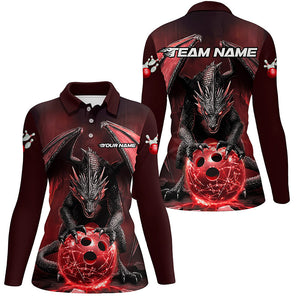 Custom Red Dragon Bowling Team Shirts For Women, Bowling Tournament Bowler Uniform Outfits IPHW7988