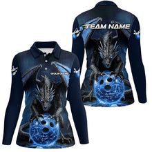 Load image into Gallery viewer, Custom Blue Dragon Bowling Team Shirts For Women, Bowling Tournament Bowler Uniform Outfits IPHW7989