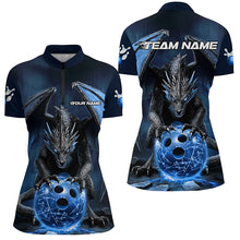 Load image into Gallery viewer, Custom Blue Dragon Bowling Team Shirts For Women, Bowling Tournament Bowler Uniform Outfits IPHW7989