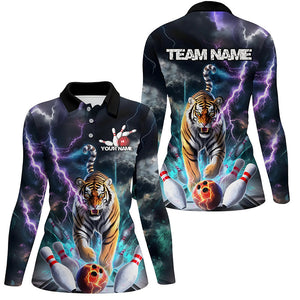 Custom Colorful Thunder Lightning Tiger Ladies Bowling Team Shirts, Bowling League Shirt IPHW7997