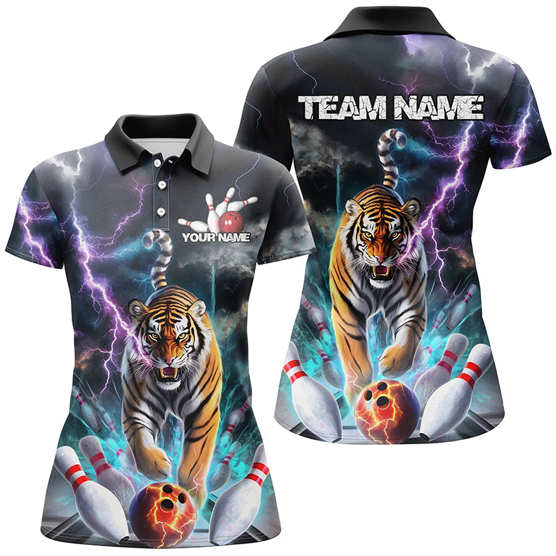 Custom Colorful Thunder Lightning Tiger Ladies Bowling Team Shirts, Bowling League Shirt IPHW7997