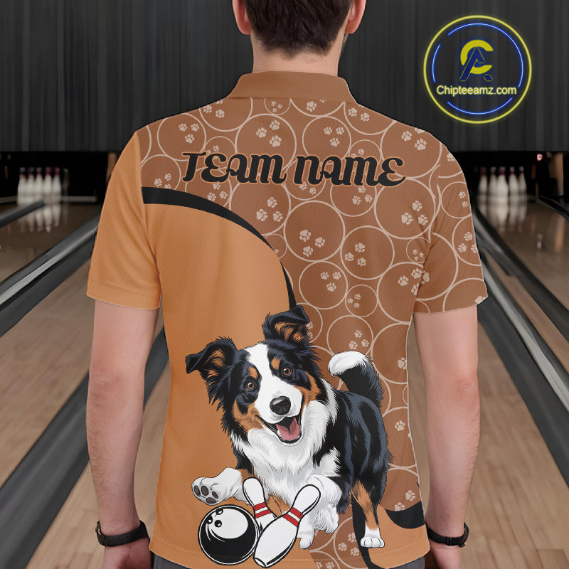 Custom Cute Funny Border Collie Dog Bowling Men Polo Shirts, Dog Lovers Bowling Shirt IPHW10287