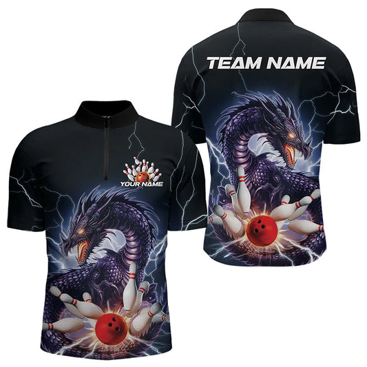 Custom Thunder Lightning Dragon Bowling Quarter-Zip Shirts For Men, Dragon Bowling League Shirt IPHW8677