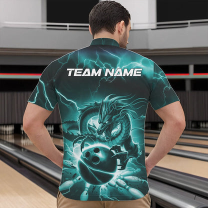 Custom Black And Blue Thunder Lightning Dragon Bowling Quarter-Zip Shirts For Men, Team Uniform IPHW8680