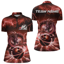 Load image into Gallery viewer, Custom Black And Red Thunder Lightning Dragon Womens Bowling Quarter-Zip Team Shirts IPHW8681