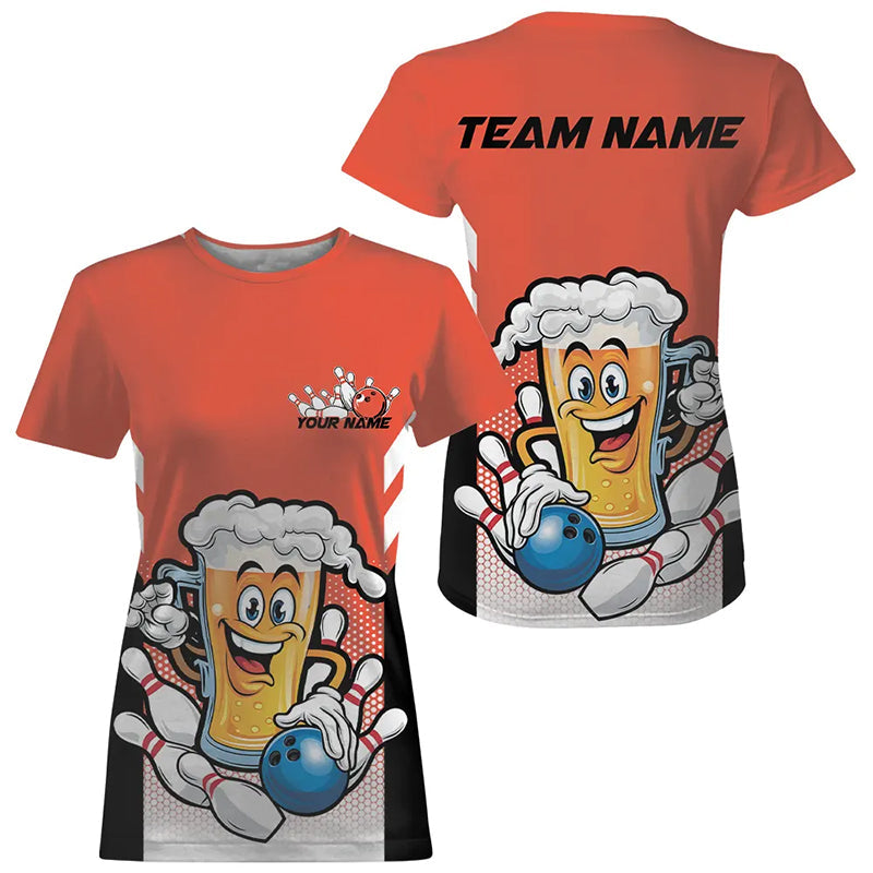 Custom Funny Beer Bowling T-Shirts For Women, Orange Bowling Team Bowling League IPHW8931