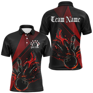 Custom Black And Red Flame Bowling Shirts For Men, Bowling Team Jerseys For Bowlers IPHW7203