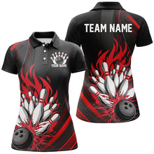Load image into Gallery viewer, Personalized Ladies Bowling Shirts, Black And Red Flame Bowling Team Shirts Bowlers Outfit IPHW7207