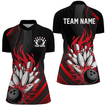 Load image into Gallery viewer, Personalized Ladies Bowling Shirts, Black And Red Flame Bowling Team Shirts Bowlers Outfit IPHW7207