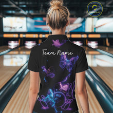 Load image into Gallery viewer, Custom Blue And Purple Butterfly Women Bowling Team Shirts, Ladies Bowling League Shirt IPHW10156