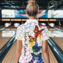 Load image into Gallery viewer, Custom Rainbow Colorful Butterfly Women Bowling Shirt, Watercolor Bowling Shirt IPHW10157