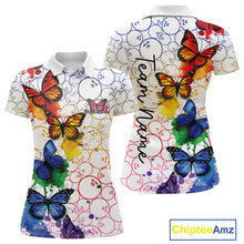 Load image into Gallery viewer, Custom Rainbow Colorful Butterfly Women Bowling Shirt, Watercolor Bowling Shirt IPHW10157