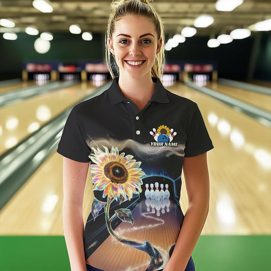 Custom Sunflower Bowling Polo Shirts For Women, Sunflower Bowling Tournament Team Shirt IPHW8437