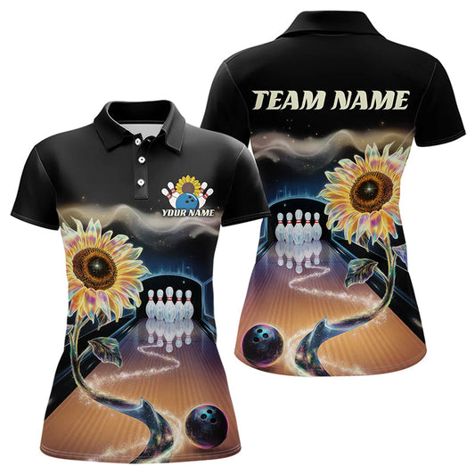 Custom Sunflower Bowling Polo Shirts For Women, Sunflower Bowling Tournament Team Shirt IPHW8437