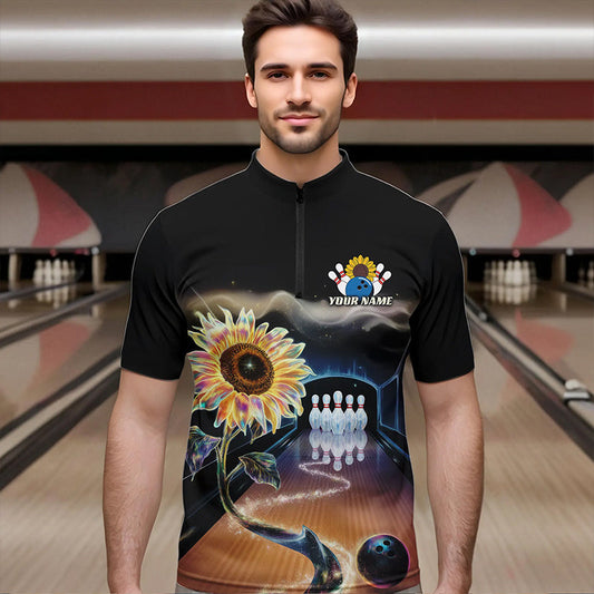 Custom Sunflower Bowling Quarter-Zip Shirts For Men, Sunflower Bowling Tournament Team Shirt IPHW8437