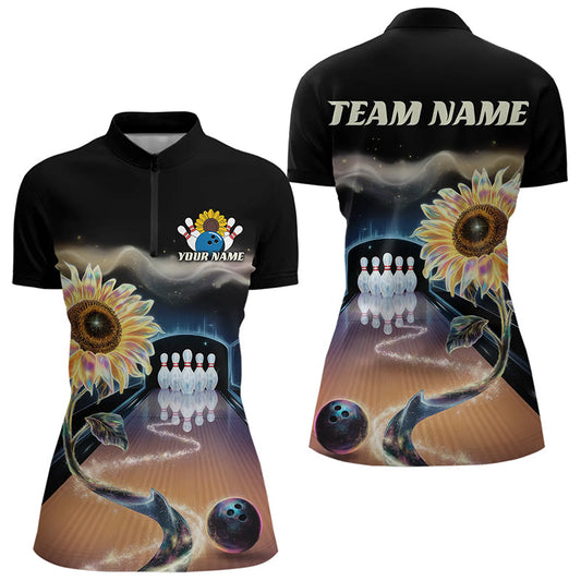Custom Sunflower Bowling Quarter-Zip Shirts For Women, Sunflower Bowling Tournament Team Shirt IPHW8437