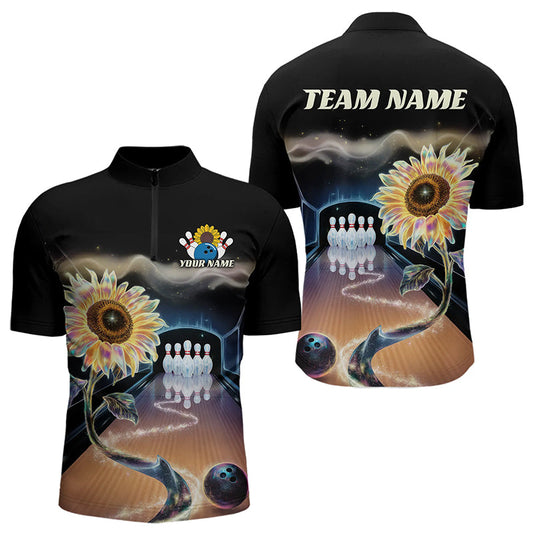 Custom Sunflower Bowling Quarter-Zip Shirts For Men, Sunflower Bowling Tournament Team Shirt IPHW8437