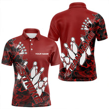 Load image into Gallery viewer, Custom Red Camo Strike Bowling Polo Shirts For Men, Strike Team Bowling League Shirt Shirt IPHW8443