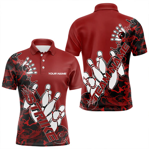 Custom Red Camo Strike Bowling Polo Shirts For Men, Strike Team Bowling League Shirt Shirt IPHW8443