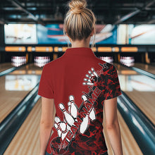 Load image into Gallery viewer, Custom Red Camo Strike Womens Bowling Quarter-Zip Shirts, Team Bowling League Shirt Shirt IPHW8443