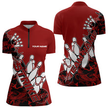 Load image into Gallery viewer, Custom Red Camo Strike Womens Bowling Quarter-Zip Shirts, Team Bowling League Shirt Shirt IPHW8443