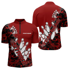 Load image into Gallery viewer, Custom Red Camo Strike Bowling Quarter-Zip Shirts For Men, Strike Team Bowling League Shirt Shirt IPHW8443
