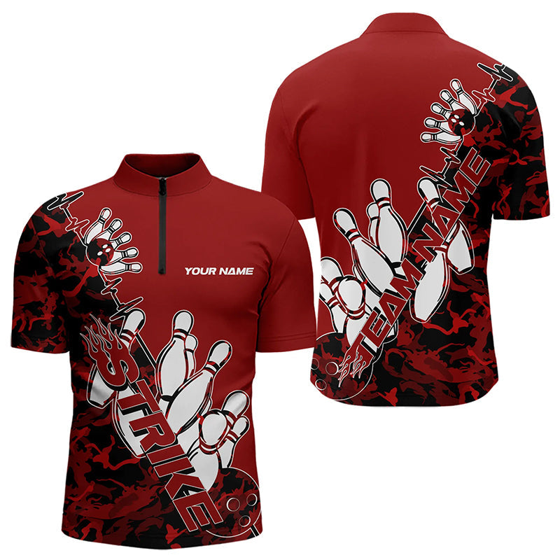 Custom Red Camo Strike Bowling Quarter-Zip Shirts For Men, Strike Team Bowling League Shirt Shirt IPHW8443