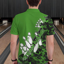 Load image into Gallery viewer, Custom Green Camo Strike Bowling Polo Shirts For Men, Strike Team Bowling League Shirt Shirt IPHW8445