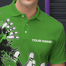 Load image into Gallery viewer, Custom Green Camo Strike Bowling Polo Shirts For Men, Strike Team Bowling League Shirt Shirt IPHW8445